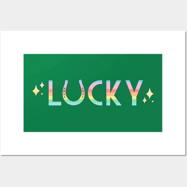 Pastel Rainbow Lucky Horseshoe w/ Sparkles Wall Art by Sunny Saturated